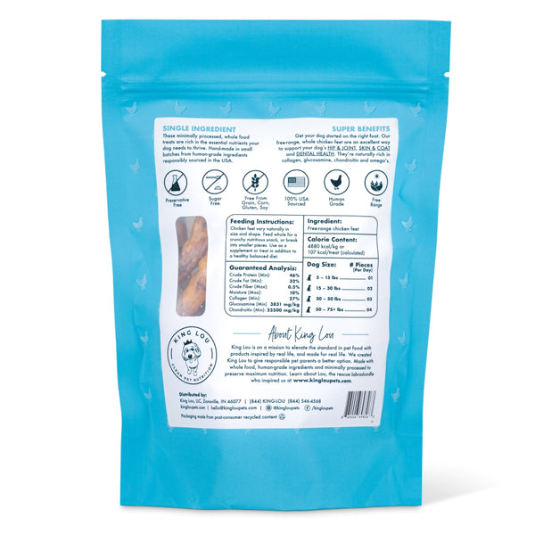 whole chicken feet, back of pouch - King Lou Pets